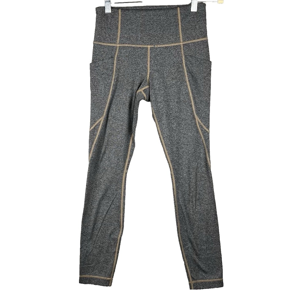ATHLETA Gray Leggings Womens Size XSP Gold Stitching Pockets Performance Yoga‎